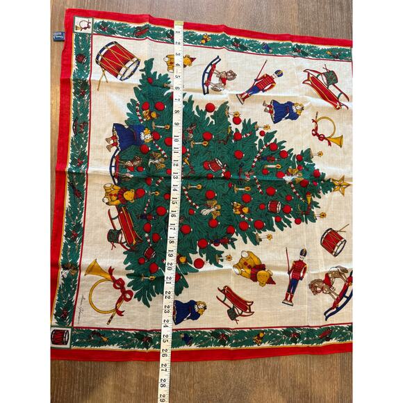GINNIE JOHANSEN 1989 Christmas 100% cotton Scarf Square Neck Tie Tree Holiday - Picture 5 of 6